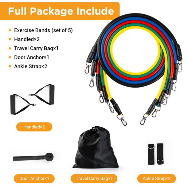Exercise Resistance Bands with Handles - 5 Fitness Workout Bands Stackable up to 150 lbs