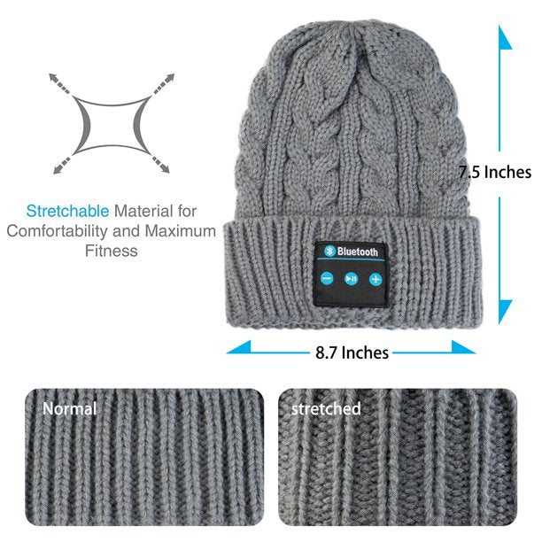 Men Women Bluetooth Beanie, Bluetooth 5.0 Wireless Winter Warm Knit Hats Cap, Mic and HD Speakers, Gifts for Outdoors Family Thanksgiving Christmas , Unisex Christmas Gift (Gray)