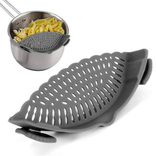 Load image into Gallery viewer, Kitchen Snap N Strain Pot Strainer and Pasta Strainer, Adjustable Silicone Clip On Strainer for Pots, Pans, and Bowls - Kitchen Colander, Gray
