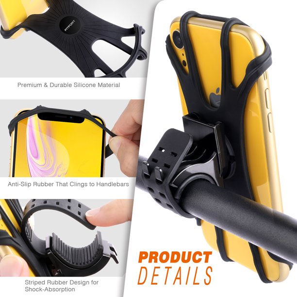 Bike & Motorcycle Phone Mount, Detachable 360° Rotation Bike Phone Holder for Handlebars, Universal Silicone Phone Holder for Bike Compatible with iPhone 11/X/8/7/6 Series and Android Phones