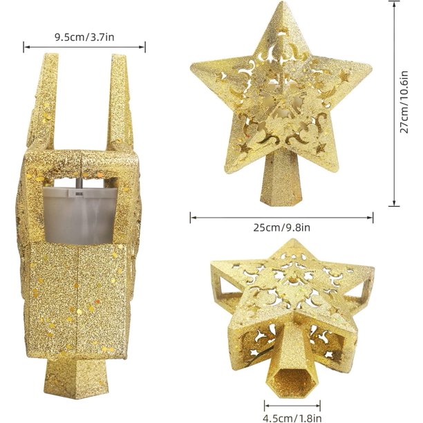Christmas Tree Topper Projector, LED Star Tree Topper Light, Glitter Gold Star Topper Projector with Rotating Star Projection for Indoor Christmas Tree Decor, Xmas Decorations