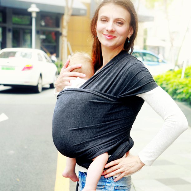 Wrap Baby Carrier, Dark Grey - Original Stretchy Infant Sling, Perfect for Newborn Babies and Children up to 42 lbs