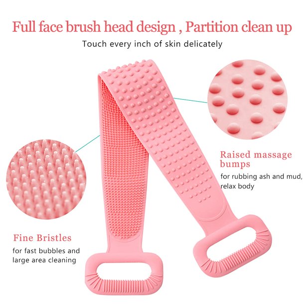 Silicone Back Scrubber for Shower, Super Long Bath Body Brush Easy to Clean Lathers Well Eco Friendly Long Lasting Comfortable Massage for Shower, Pink