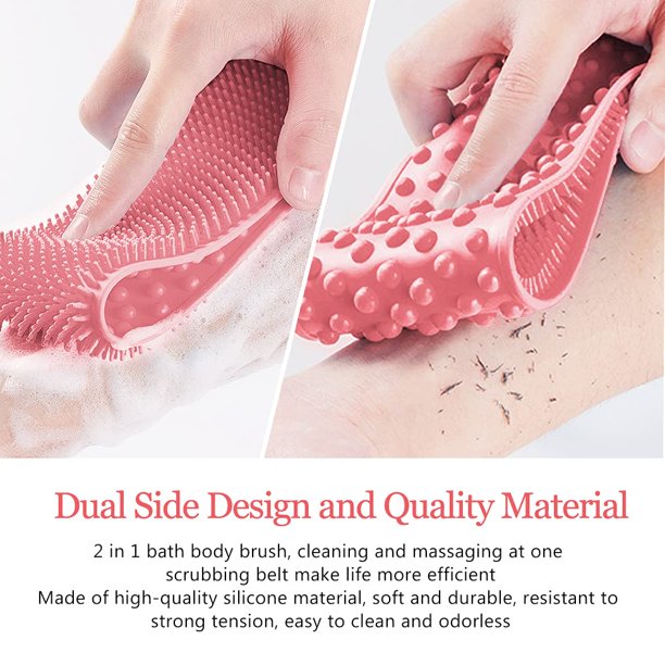 Silicone Back Scrubber for Shower, Super Long Bath Body Brush Easy to Clean Lathers Well Eco Friendly Long Lasting Comfortable Massage for Shower, Pink