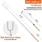 12 Pcs Roasting Sticks Wooden Handle, Extendable Stainless Steel Marshmallow Roasting Sticks Telescoping Forks, Campfire Sticks, 32in Smores Sticks, Telescoping Skewers for Campfire, BBQ