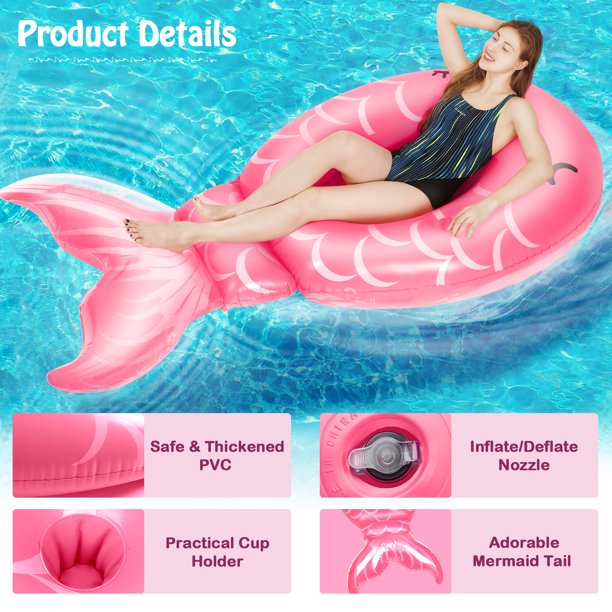 Inflatable Mermaid Pool Float, Fun Water Toy for Kids Adults Women, 86.6''×45.3''×17.7'' Giant Water Float for Summer Parties in Pools & Beach