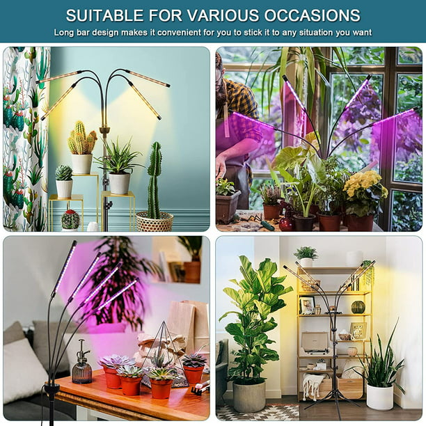 LED Grow Lights for Indoor Plants Full Spectrum Plant Light with 4-Head LED Grow Light, 15-60 in Adjustable Tripod Stand, Red Blue with Remote Control