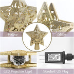 Christmas Tree Topper Projector, LED Star Tree Topper Light, Glitter Gold Star Topper Projector with Rotating Star Projection for Indoor Christmas Tree Decor, Xmas Decorations