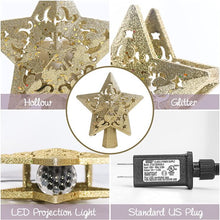 Load image into Gallery viewer, Christmas Tree Topper Projector, LED Star Tree Topper Light, Glitter Gold Star Topper Projector with Rotating Star Projection for Indoor Christmas Tree Decor, Xmas Decorations

