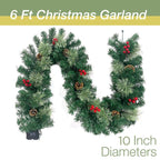 Christmas Garland Pre-Lit Artificial Green with Pine Cones Berry Clusters 40 Lights 6ft for Winter Christmas Indoor Outdoor New Year Xmas Decorations
