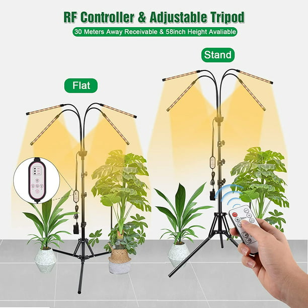 LED Grow Lights for Indoor Plants Full Spectrum Plant Light with 4-Head LED Grow Light, 15-60 in Adjustable Tripod Stand, Red Blue with Remote Control