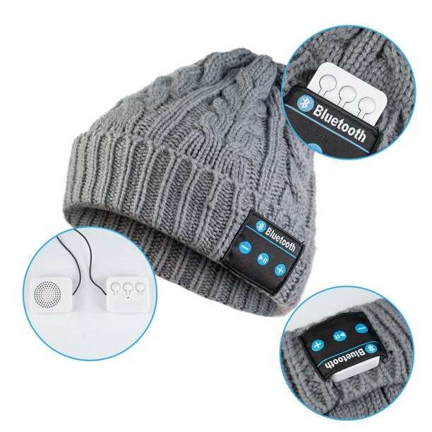 Men Women Bluetooth Beanie, Bluetooth 5.0 Wireless Winter Warm Knit Hats Cap, Mic and HD Speakers, Gifts for Outdoors Family Thanksgiving Christmas , Unisex Christmas Gift (Gray)