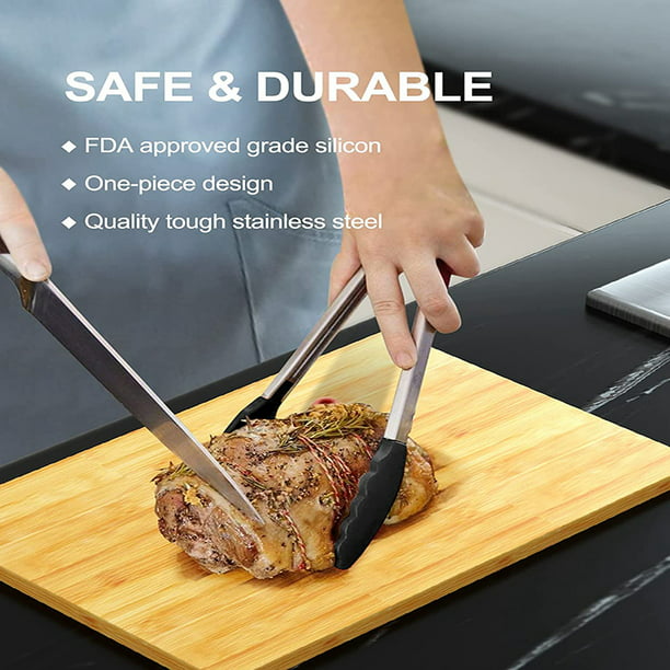 Kitchen Tongs Stainless Steel Cooking Tongs with Silicone Tips Heat Resistant Food Tongs for Cooking Grilling Turning set of 7" 9" and 12" Black