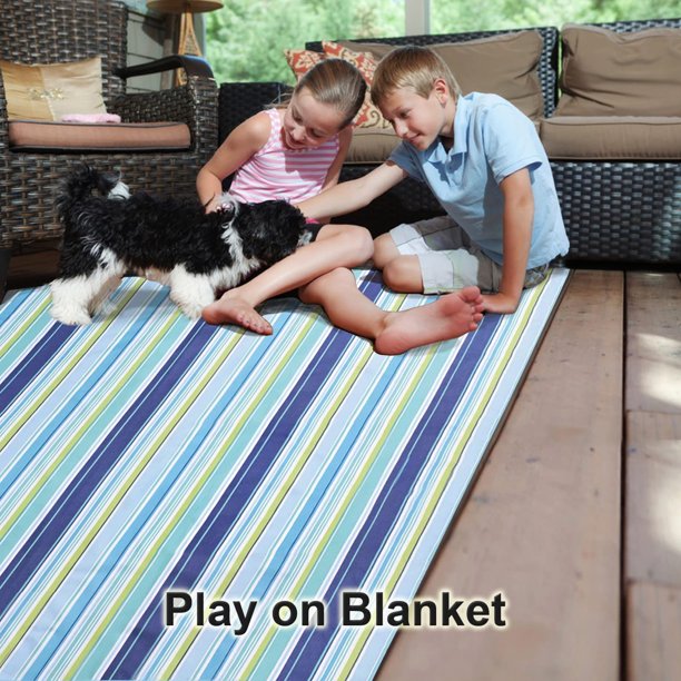 Picnic Mat 57''x79'' Picnic Blanket Striped Handy Beach Mat Sandproof and Waterproof for Picnic, Beaches, RVing, and Outings